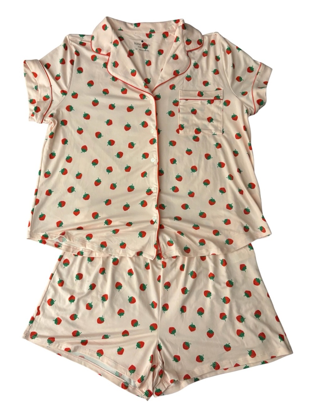 Kate Spade Strawberry Print Pajama Set NWT Pink Short Sleeve Top & Shorts XL